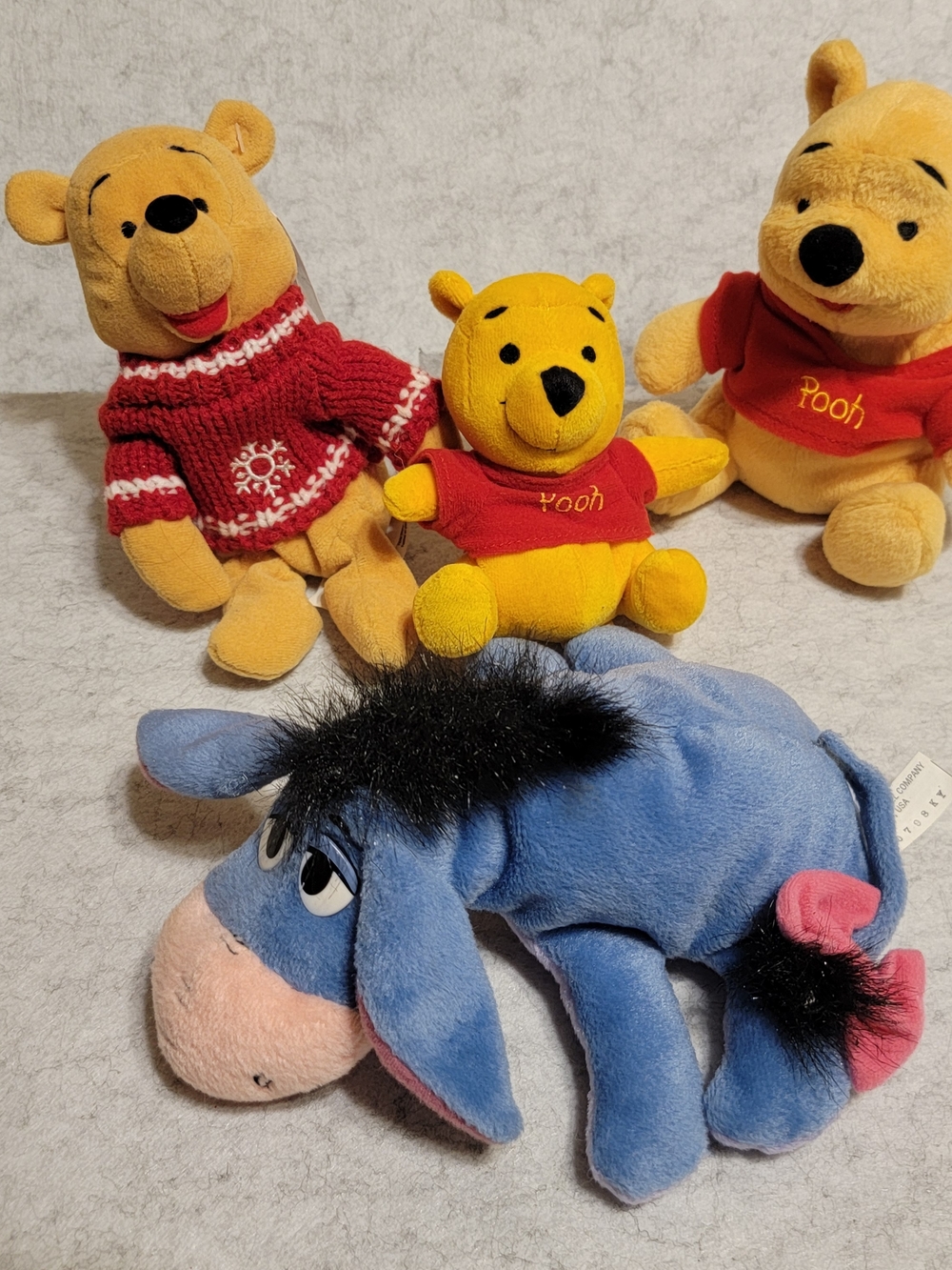 Disney Winnie the Pooh & Eeyore Plush Toy Bundle - Yellow, Red, Blue